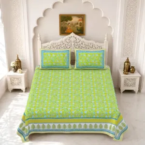 Lime floral double bedsheet 90x108 wholesale Jaipur – Lime Green Floral double bedsheet 90x108 wholesale Jaipur – Gulmohar collection