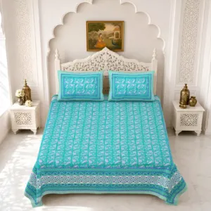Aqua buta double bedsheet 90x108 wholesale Jaipur – Aqua Booti double bedsheet 90x108 wholesale Jaipur – Gulmohar collection