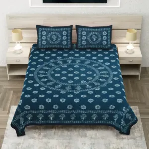 Indigo mandala sanganeri double bedsheet 90x108 wholesale Jaipur β Indigo Mandala double bedsheet 90x108 wholesale Jaipur β Sanganer Heritage collection