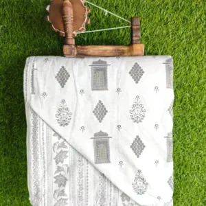 Grey Jharokha Buta Reversible Double Bed Dohar 90x100 Dull Cotton (Barkha)