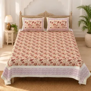 Kesariya Phool Bel pure cotton double bedsheet 90x108 wholesale Jaipur