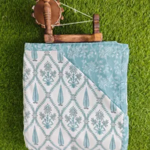 Aqua buta double dohar 90x100 wholesale Jaipur – Aqua Buta Trellis reversible double bed dohar 90x100 wholesale Jaipur – Barkha collection
