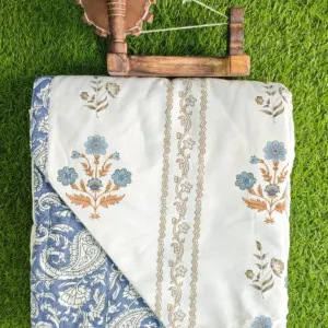 Blue paisley double dohar 90x100 wholesale Jaipur – Blue Paisley Stripe reversible double bed dohar 90x100 wholesale Jaipur – Barkha collection