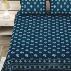 Indigo Swirl Buti Sanganeri Print Pure Cotton Double Bedsheet 90x108 (Sanganer Heritage)