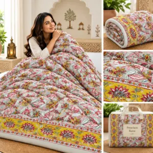 Blush Pink Floral Jaipuri razai wholesale Jaipur – Blush Pink Floral mulmul cotton quilt, reversible – Jal Mahal collection