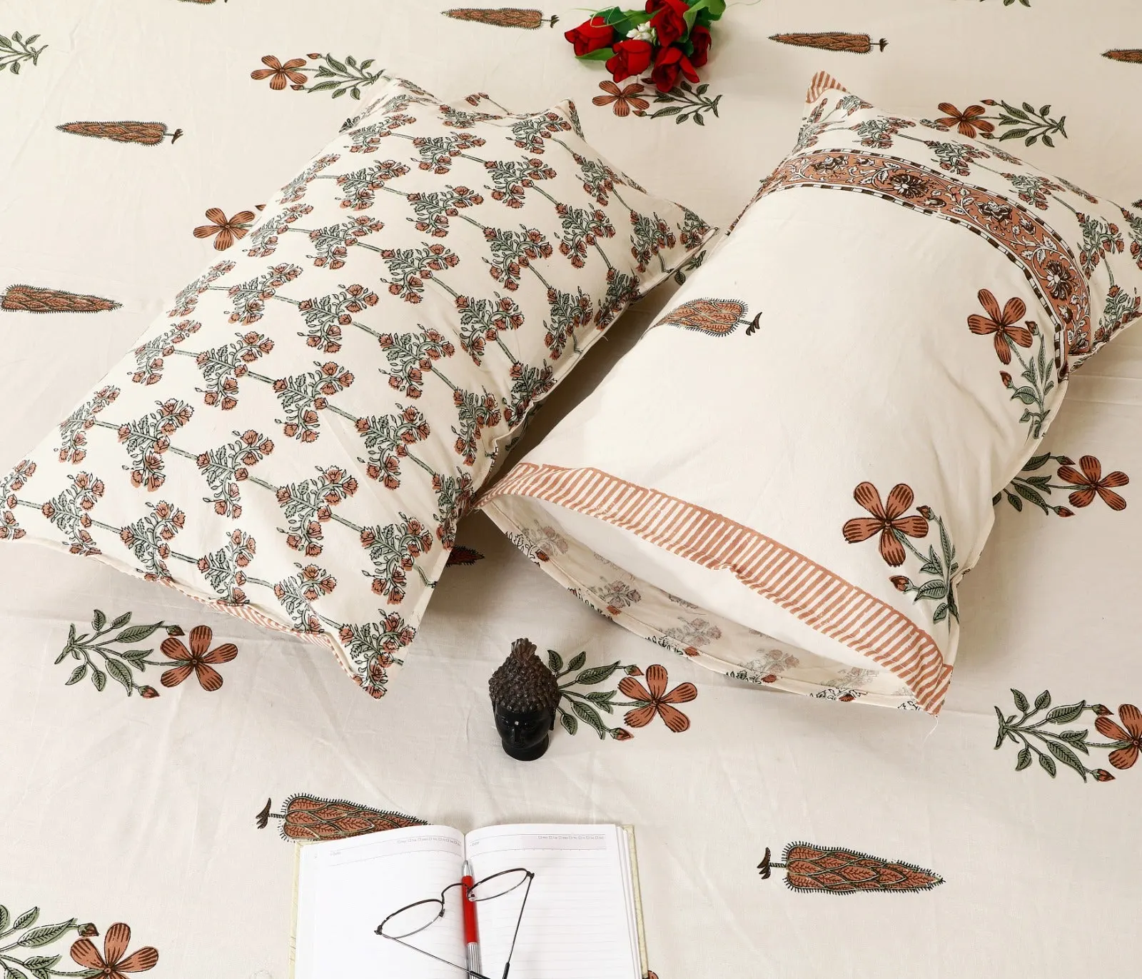 Brown Floral Border Buti king size bedsheet 108x108 wholesale Jaipur – Amer collection – view 4