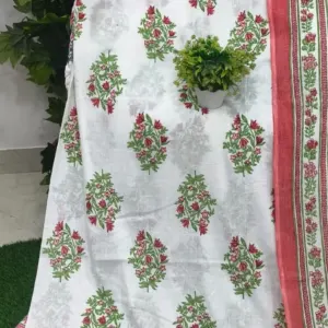 White Green Buta Jaipuri razai wholesale Jaipur – White Green Buta Red Border mulmul cotton quilt, reversible – Jal Mahal collection