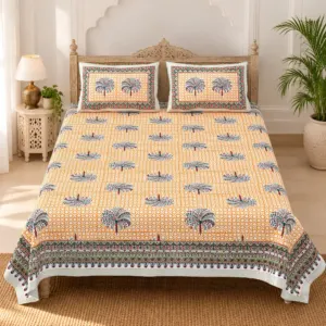 Aadoo Khajoor Buta pure cotton double bedsheet 90x108 wholesale Jaipur