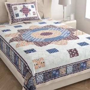 Patchwork single bedsheet 60x90 wholesale Jaipur – Mauve Patchwork Mandala single bed cotton bedsheet 60x90 with pillow cover – mauve – Jaipur wholesale