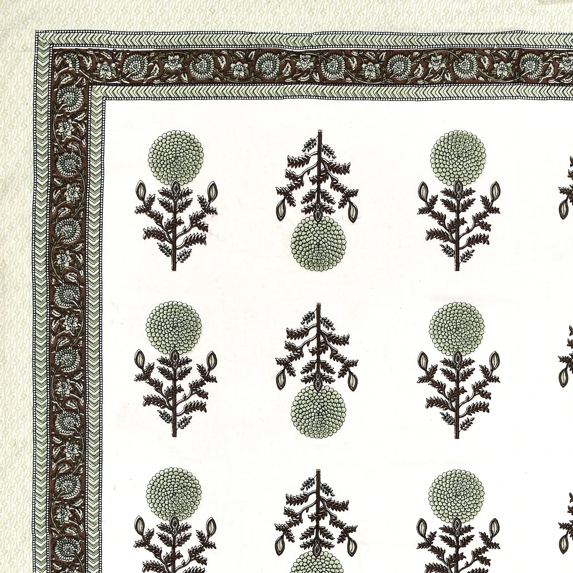 Olive Genda Phool Buta single bed cotton bedsheet 60x90 with pillow cover – olive green – Jaipur wholesale – image 3