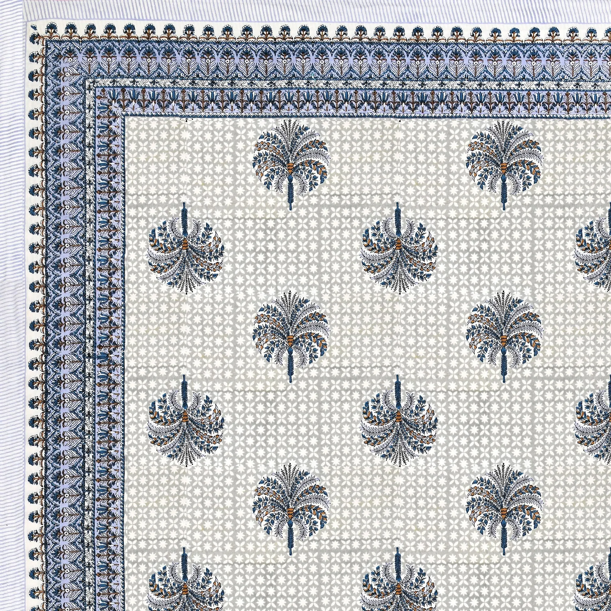 Safed Neel Khajoor Buta pure cotton double bedsheet 90x108 wholesale Jaipur – view 4