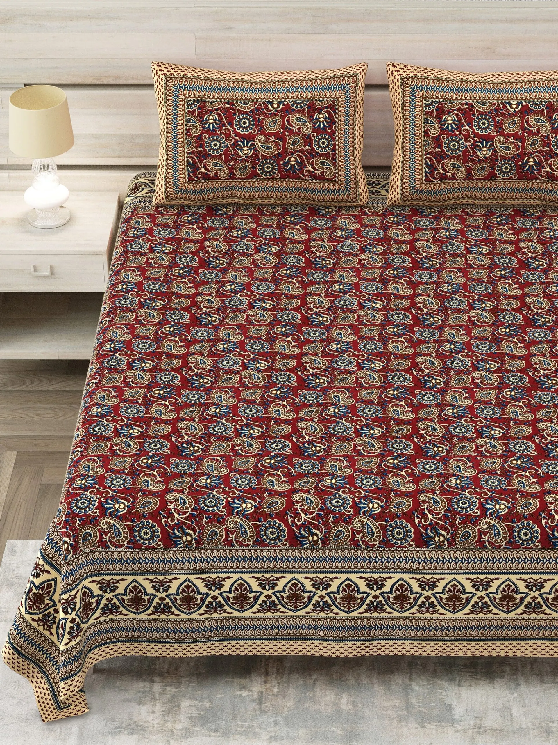 Maroon Kalamkari Jaal double bedsheet 90x108 wholesale Jaipur – Sanganer Heritage collection – view 2