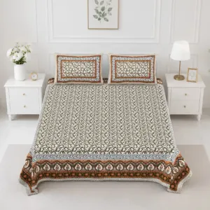 Brown floral double bedsheet 90x108 wholesale Jaipur – Brown Floral Butti printed cotton double bedsheet 90x108 wholesale Jaipur – Rangeela collection