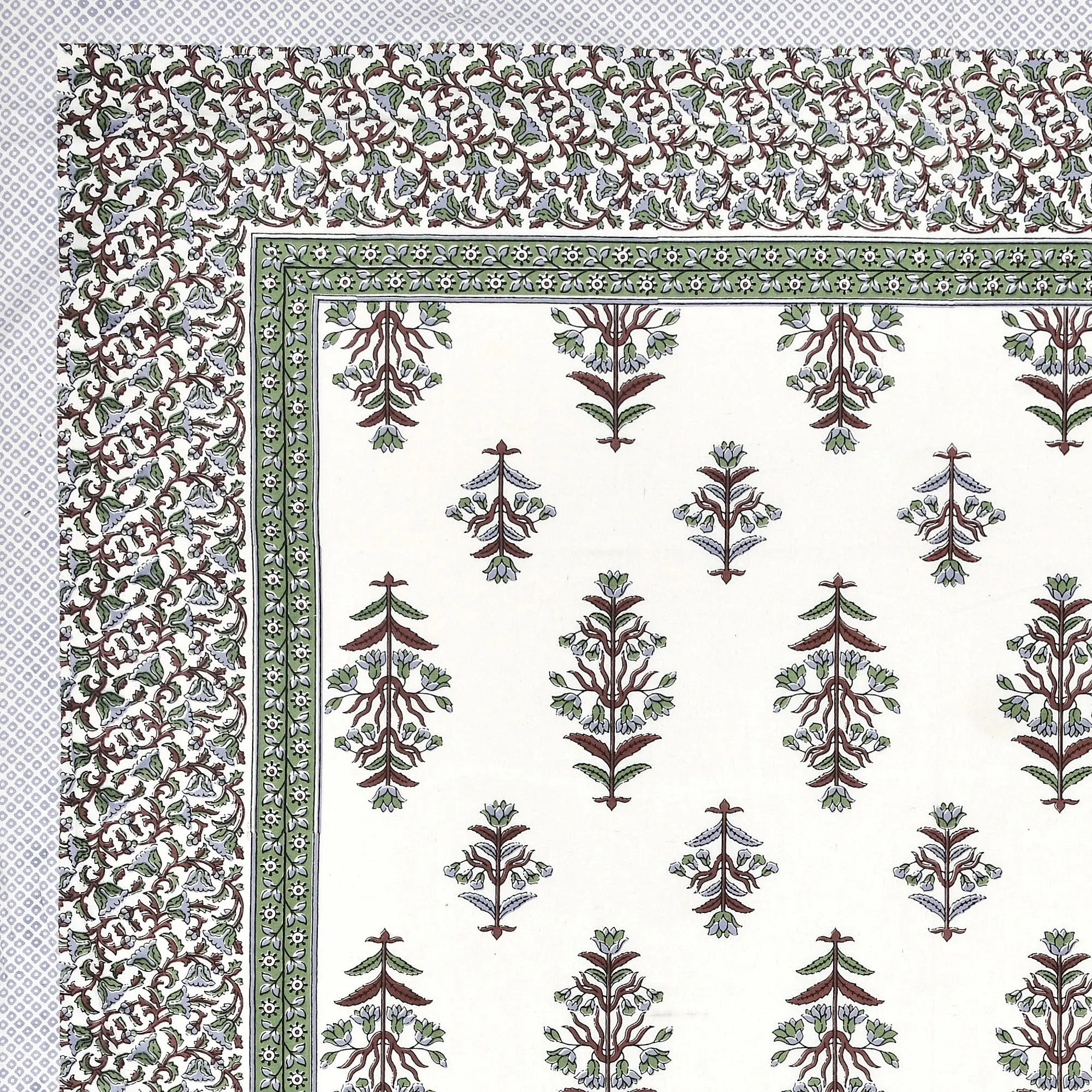 Green Border Mughal Booti single bed cotton bedsheet 60x90 with pillow cover – green – Jaipur wholesale – image 3