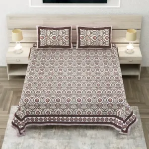 Maroon Geometric Tile Super King Cotton Bedsheet 108x108 with 2 Pillow Covers (Sheesh Mahal)