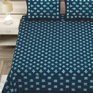 Indigo Small Buti Sanganeri Print Pure Cotton Double Bedsheet 90x108 (Sanganer Heritage)