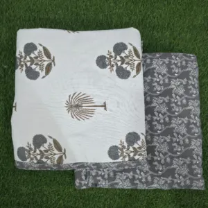 Smoke Grey Tree single dohar 58x87 wholesale Jaipur – Smoke Grey Tree Buta reversible single bed dohar pack of 2 wholesale Jaipur – Mausam collection