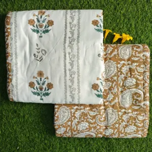 Mustard paisley single dohar 58x87 wholesale Jaipur – Mustard Paisley Border reversible single bed dohar pack of 2 wholesale Jaipur – Mausam collection