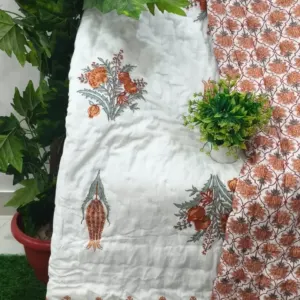 White Orange Kairi Buta Jaipuri Razai Wholesale – Mulmul Cotton Quilt (Jal Mahal)