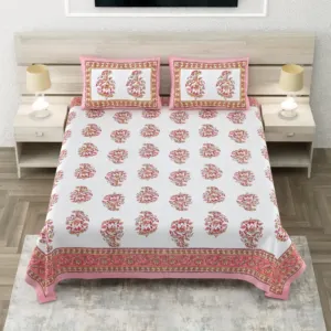 Pink rose king size bedsheet 108x108 wholesale Jaipur – Pink Rose Buta king size bedsheet 108x108 wholesale Jaipur – Sheesh Mahal collection