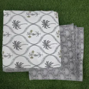 Grey Ogee Palm single dohar 58x87 wholesale Jaipur – Grey Ogee Palm Jaal reversible single bed dohar pack of 2 wholesale Jaipur – Mausam collection