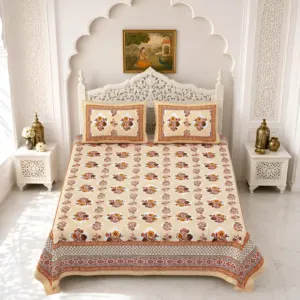 Peach bouquet double bedsheet 90x108 wholesale Jaipur β Peach Floral Bouquet double bedsheet 90x108 wholesale Jaipur β Gulmohar collection