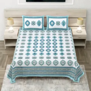 Aqua medallion king size bedsheet 108x108 wholesale Jaipur – Aqua Geometric Medallion king size bedsheet 108x108 wholesale Jaipur – Sheesh Mahal collection