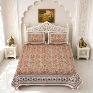 Peach jaal double bedsheet 90x108 wholesale Jaipur – Peach Floral Jaal double bedsheet 90x108 wholesale Jaipur – Gulmohar collection