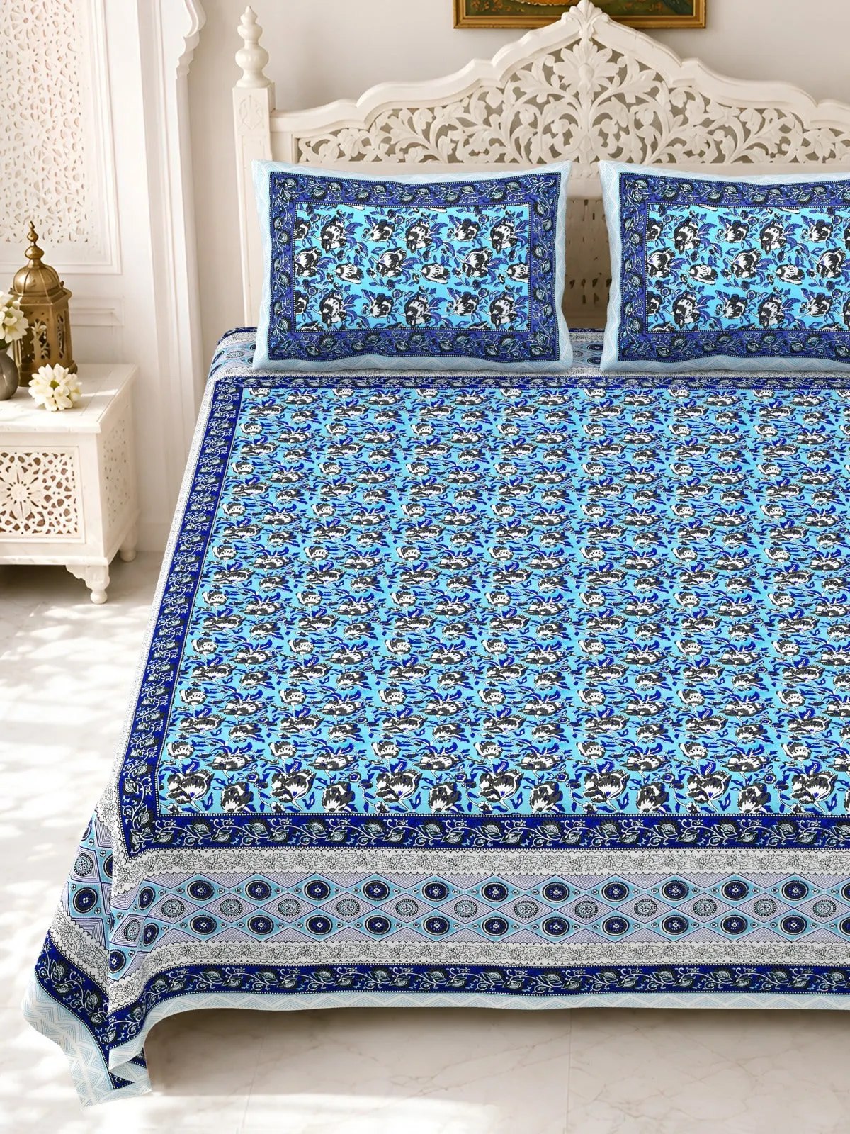 Royal Blue Jaal double bedsheet 90x108 wholesale Jaipur – Gulmohar collection – view 2