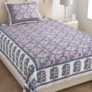 Lavender jaal single bedsheet 60x90 wholesale Jaipur – Lavender Phool Jaal single bed cotton bedsheet 60x90 with pillow cover – lavender – Jaipur wholesale