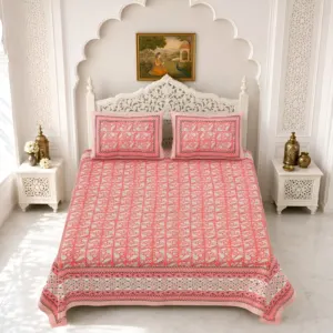 Peach buta double bedsheet 90x108 wholesale Jaipur – Peach Pink Booti double bedsheet 90x108 wholesale Jaipur – Gulmohar collection