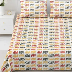 Yellow elephant double bedsheet 90x108 wholesale Jaipur – Yellow Elephant Parade printed cotton double bedsheet 90x108 wholesale Jaipur – Rangeela collection
