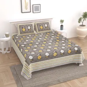 Grey floral double bedsheet 90x108 wholesale Jaipur – Grey Lotus Floral printed cotton double bedsheet 90x108 wholesale Jaipur – Rangeela collection