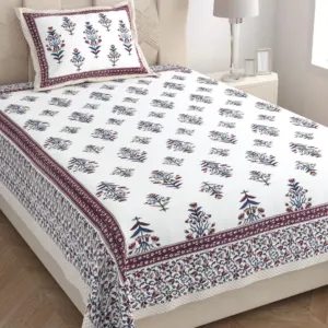 Maroon mughal single bedsheet 60x90 wholesale Jaipur – Maroon Border Mughal Booti single bed cotton bedsheet 60x90 with pillow cover – maroon – Jaipur wholesale