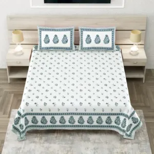 Sea paisley king size bedsheet 108x108 wholesale Jaipur – Sea Green Buti Kairi Border king size bedsheet 108x108 wholesale Jaipur – Sheesh Mahal collection