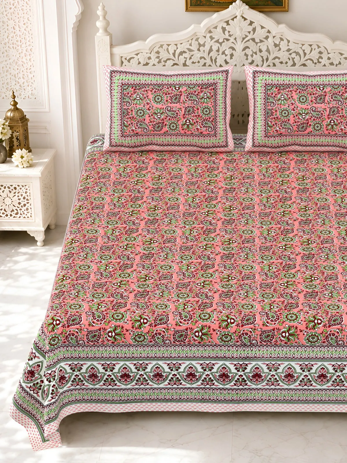 Rose Floral Jaal double bedsheet 90x108 wholesale Jaipur – Gulmohar collection – view 2