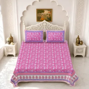 Pink leaf double bedsheet 90x108 wholesale Jaipur – Pink Leaf Border double bedsheet 90x108 wholesale Jaipur – Gulmohar collection