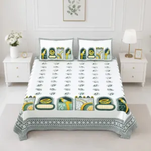 Green mughal double bedsheet 90x108 wholesale Jaipur – Green Mughal Arch printed cotton double bedsheet 90x108 wholesale Jaipur – Rangeela collection