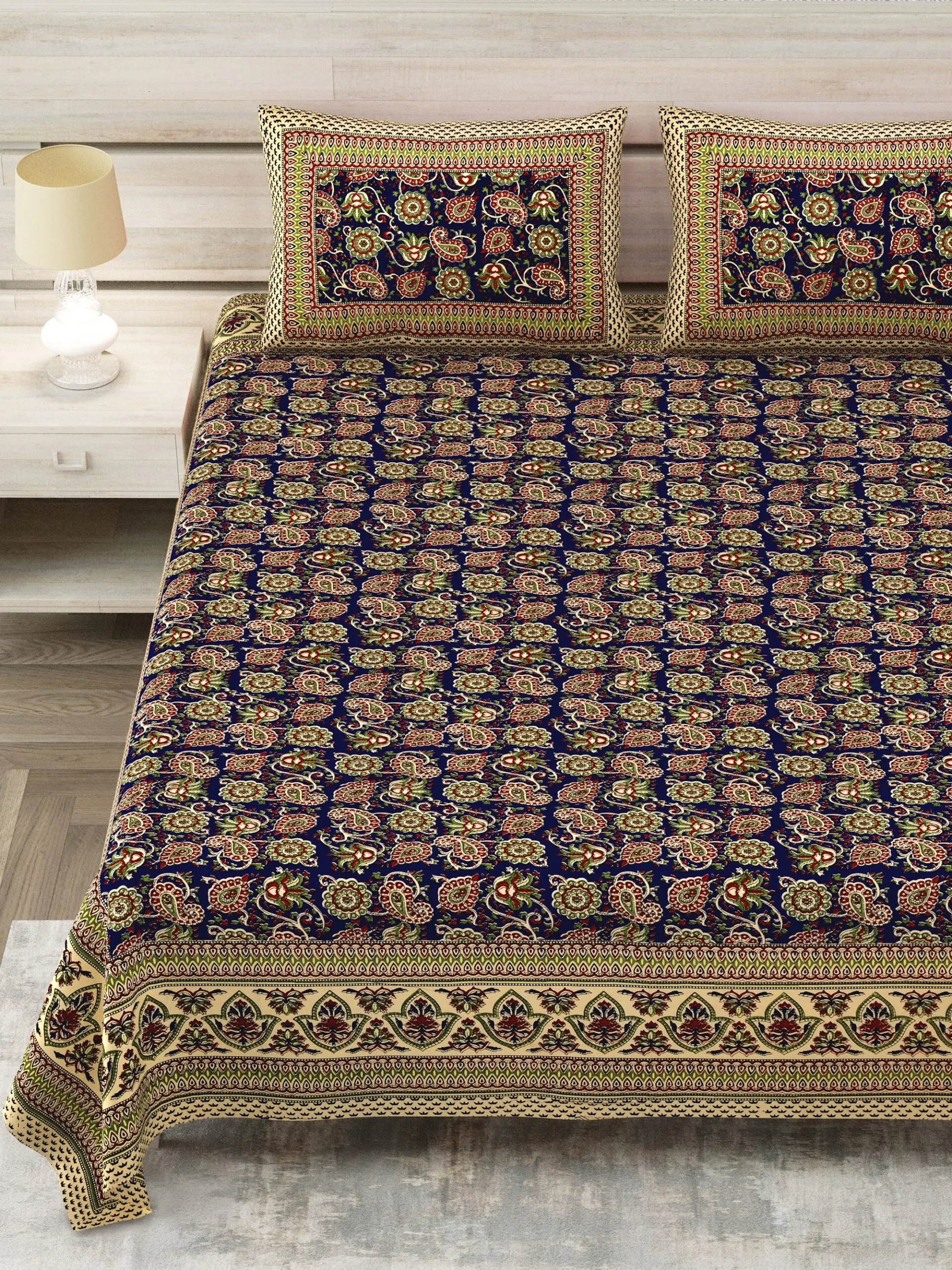 Navy kalamkari sanganeri double bedsheet 90x108 wholesale Jaipur – Navy Kalamkari Jaal double bedsheet 90x108 wholesale Jaipur – Sanganer Heritage collection
