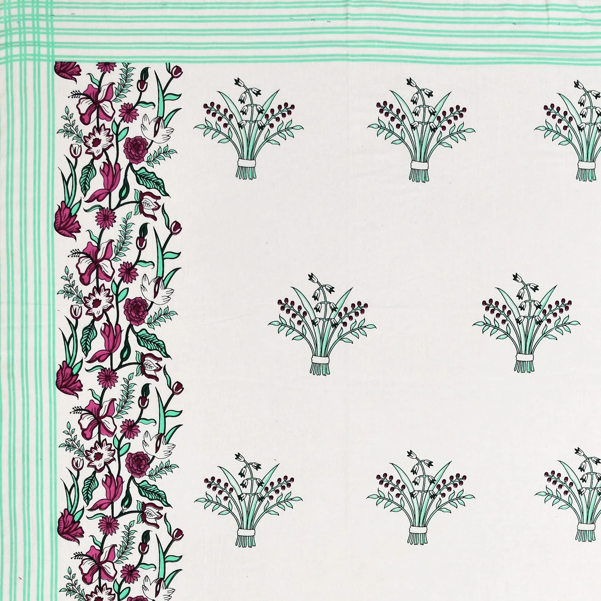 Pudina Bel Border premium cotton double bedsheet 100x108 with 2 pillow covers – mint green and grey – Jaipur wholesale – image 3