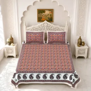 Rust paisley double bedsheet 90x108 90x108 wholesale Jaipur – Rust Paisley Border double bedsheet 90x108 wholesale Jaipur – Gulmohar collection