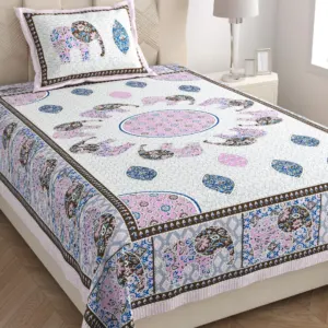 Lilac elephant single bedsheet 60x90 wholesale Jaipur – Lilac Haathi Mandala single bed cotton bedsheet 60x90 with pillow cover – lilac – Jaipur wholesale