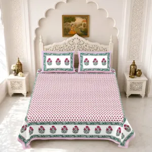 Pink tulip double bedsheet 90x108 wholesale Jaipur – Pink Tulip Border double bedsheet 90x108 wholesale Jaipur – Gulmohar collection