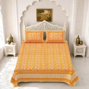 Orange buta double bedsheet 90x108 wholesale Jaipur – Orange Booti double bedsheet 90x108 wholesale Jaipur – Gulmohar collection