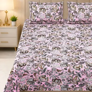 Pink rose double bedsheet 100x108 100x108 wholesale Jaipur – Gulabi Bel Jaal premium cotton double bedsheet 100x108 with 2 pillow covers – pink and mauve – Jaipur wholesale