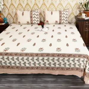 Brown floral king size bedsheet 108x108 wholesale Jaipur – Brown Floral Border Buti king size bedsheet 108x108 wholesale Jaipur – Amer collection