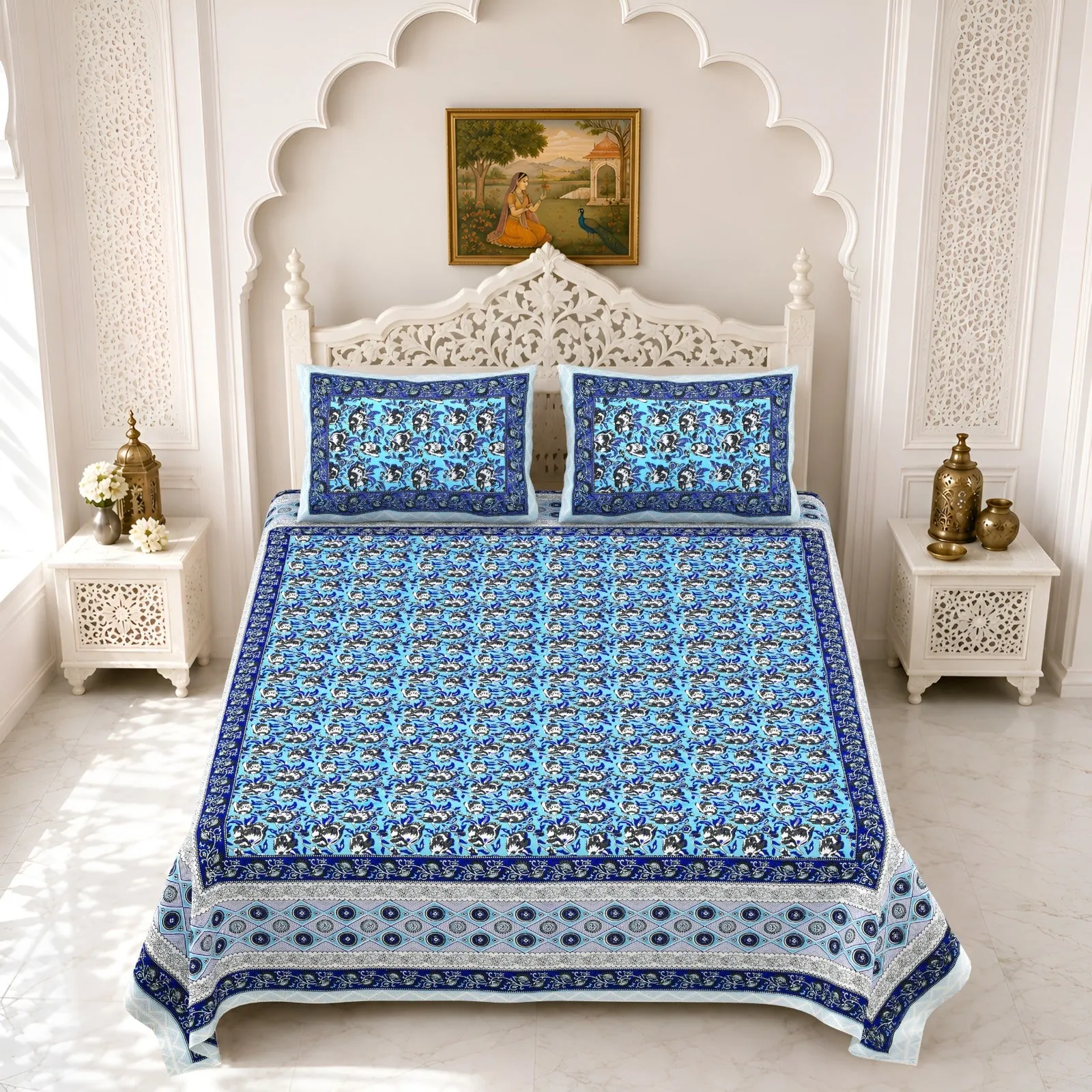 Royal Blue Jaal double bedsheet 90x108 wholesale Jaipur – Gulmohar collection