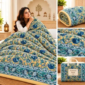Lime Teal Floral Jaipuri razai wholesale Jaipur – Lime Teal Floral mulmul cotton quilt, reversible – Jal Mahal collection