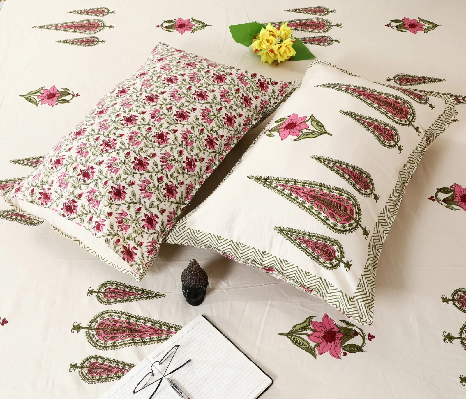 Maroon Cypress Pink Flower king size bedsheet 108x108 wholesale Jaipur – Amer collection – view 4