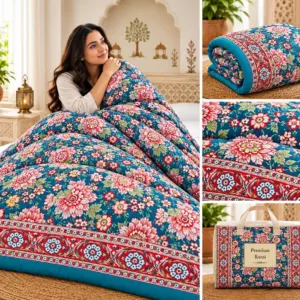 Navy Pink Rose Jaipuri razai wholesale Jaipur – Navy Pink Rose mulmul cotton quilt, reversible – Jal Mahal collection